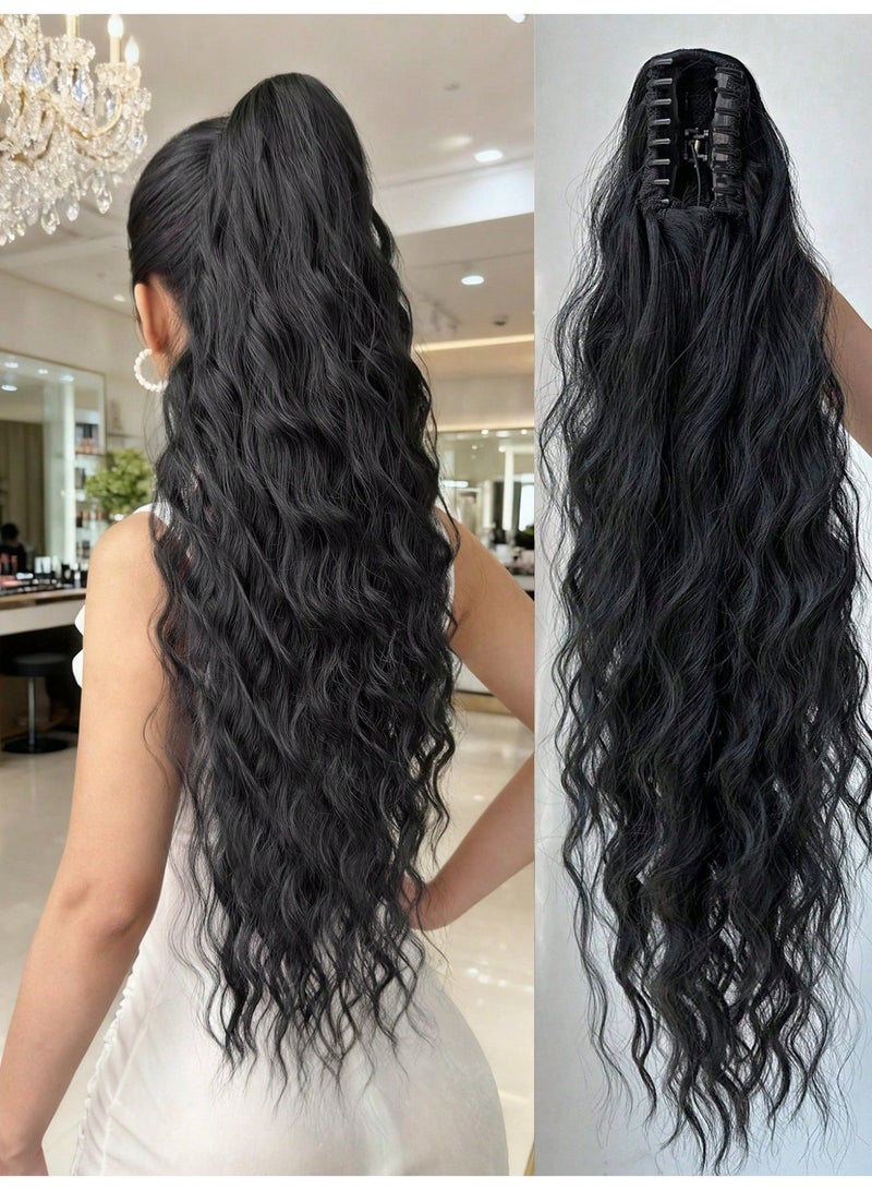 Miamia 1Pcs Women's Long Curly Ponytail Wig – Elegant Natural Look Perfect for Daily Wear and Special Occasions 66.04Cm Black - Image 1
